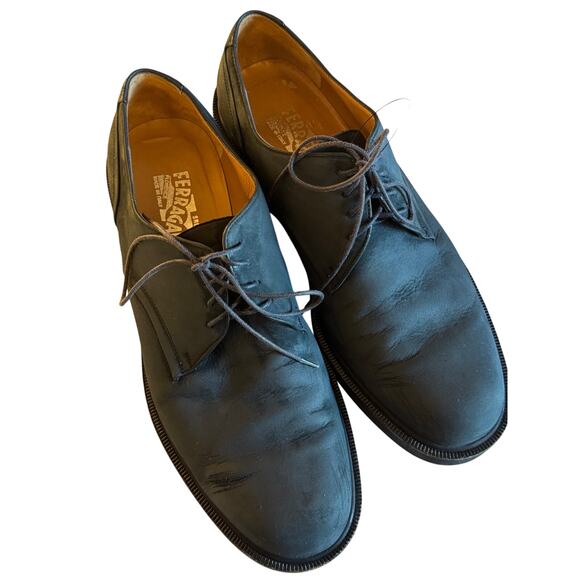 Salvatore Ferragamo Men's Dark Green Suede Oxfords - Picture 1 of 7